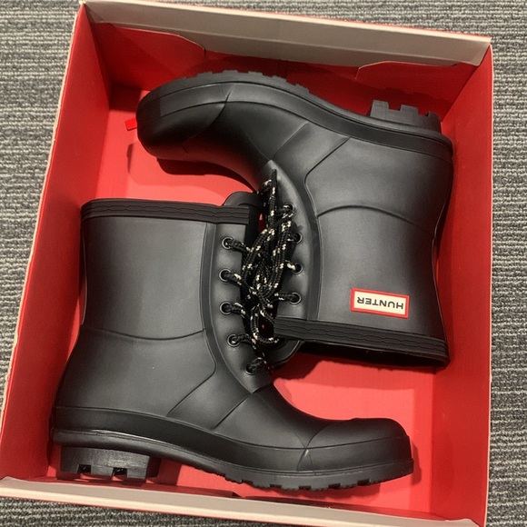 New Hunter Watson Waterproof Lace-up Rain Boots Size 6 in Black - Picture 9 of 10